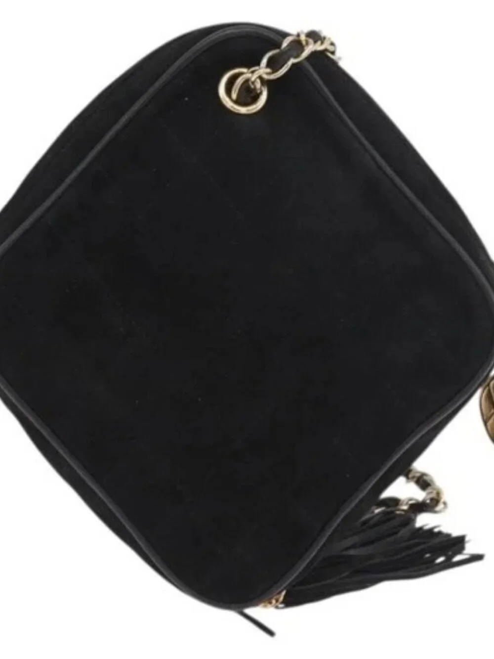 CHANEL Chain Choco Bar Shoulder Bag Suede Black Gold CC Auth LNZ606A